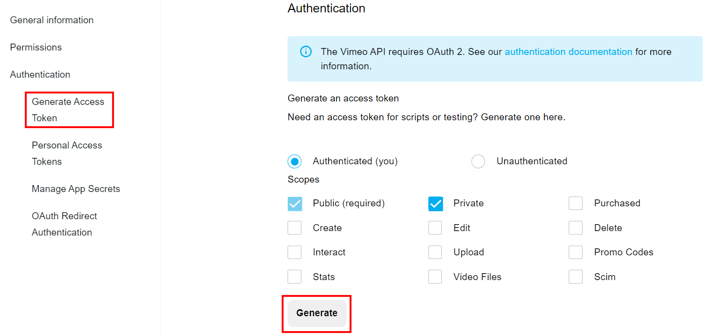 Vimeo-Account-Generate-Token